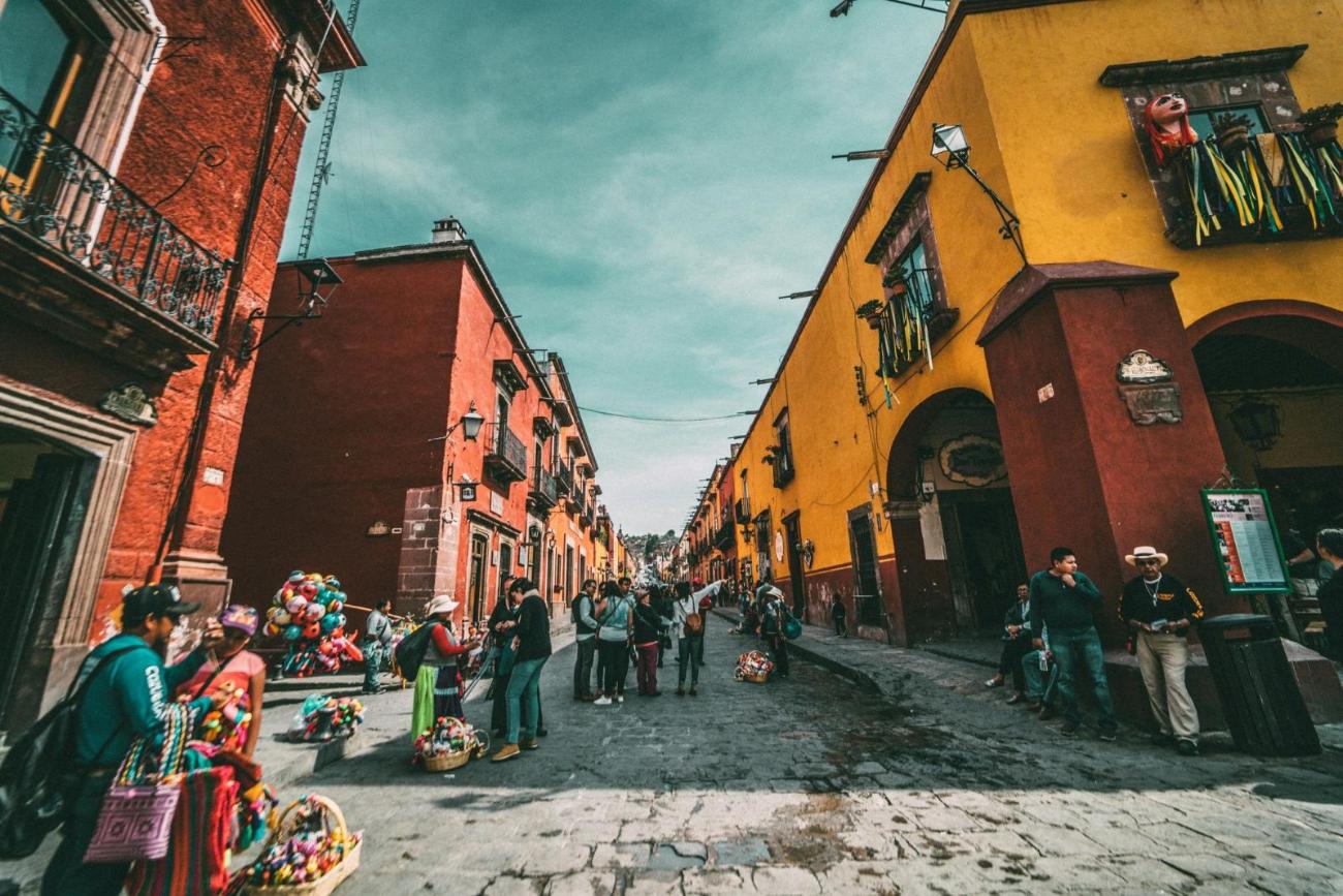 A colorful street in Mexico City