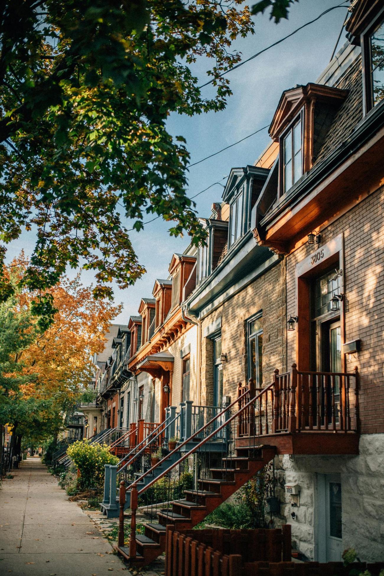 A row of Montreal houses with exterior staircases