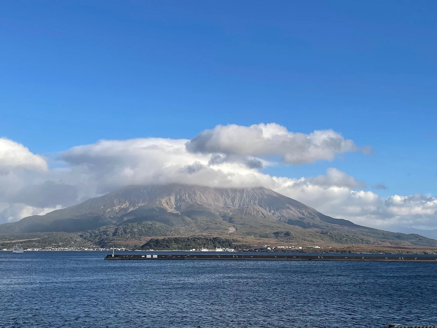 Sakurajima volcano across the bay in Kagoshima, Japan
